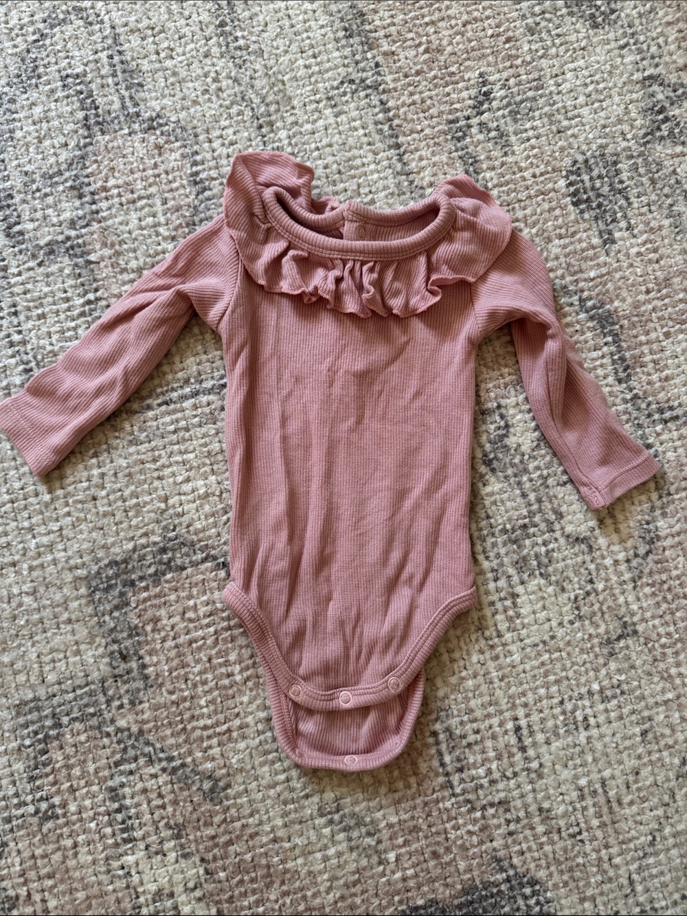 Angel Dear Long Sleeve Ruffle Neck Baby One-Piece in Dusty Rose